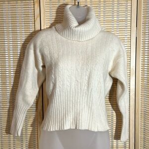 Vintage Ursula G 1990s Lambswool Angora Cream Turtleneck Sweater Girls Medium